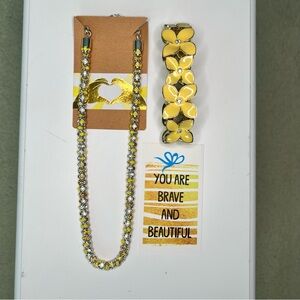 Yellow Floral Bracelet and Swarovski Crystal Necklace Set